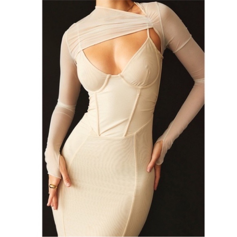 House of CB ‘Beatrice’ Beige Corset Midi Dress NWOT Size S‎ - Picture 8 of 14